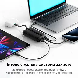 Зовнішній акумулятор VEGER 10000 mAh with built-in cables Type C / Lightning PD QC3.0 35W K1 (W1188) black (VG-W1188) - мініатюра 8