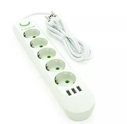 Сетевой фильтр-удлинитель Voltronic F05UW 5 розеток + 3 USB, 1.5 м, 3х0,75мм, 2500W, White