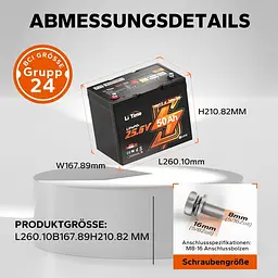 Акумулятор Li Time LiFePO4 24V (25.6V/50Ah/1280Wh) (L24V50-50-TM-BT-8-A70) - мініатюра 5