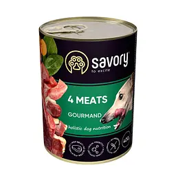 Вологий корм SAVORY повнораціонний для дорослих собак усіх порід з чотирма видами м’яса, 400 г (арт.30396)
