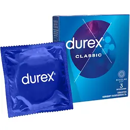 Презервативи латексні з силіконовою змазкою Durex Classic, класичні, 3 шт. (8157141)