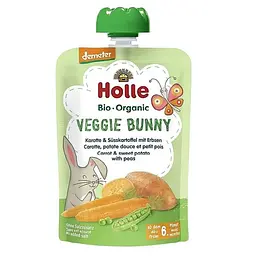 Пюре Holle Veggie Bunny, из моркови, сладкого картофеля и горошком, 100 г