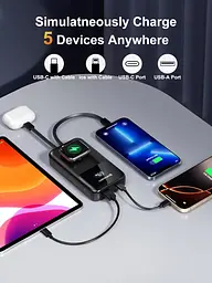 Портативний зарядний пристрій NEWDERY 2000 мАг для Apple Watch, блок живлення з вбудованими кабелями, PD 20 Вт швидка зарядка - мініатюра 3