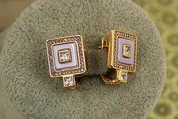 Сережки Xuping Jewelry Три квадрата з бузковою керамікою 1,6 см золотисті - мініатюра 2