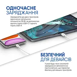Комплект зарядний пристрій GaN 30W USB-C (PD 3.0) + USB-A (QC 18W), кабель USB-C to USB-C 1м в комплекті, підтримка Power Delivery та PPS, швидкий зарядний пристрій для планшетів та смартфонів, ArmorStandart (ARS82791) - мініатюра 2
