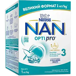 Дитяча суміш Nestle NAN 3 Optipro з 5 олігосахаридами та L. Reuteri від 12 місяців 1 кг (1000077)
