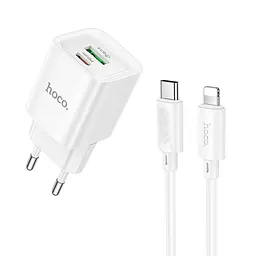 Сітчастий зарядний пристрій HOCO C147A Charm PD20W+QC3.0 charger set (C to iP)(EU) білий