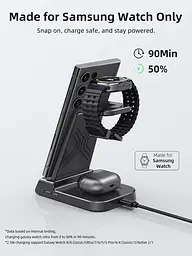 Бездротова зарядна станція 3-в-1 для Samsung Galaxy (S25/S24/S23/S22, Watch, Buds) з годинником, чорна - мініатюра 5
