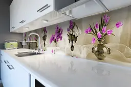 Кухонний фартух Тюльпани та Бузок вінілова наклейка квіти у вазі вуаль Бежевий 60х300 см Happy Pocket Z180637