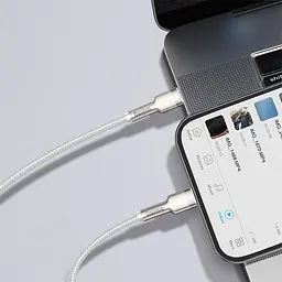 Кабель для зарядки айфону Baseus Cafule Metal Type-C Lightning PD 20W 2м плетений білий - мініатюра 8