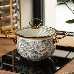Каструля емальована 2 л зі скляною кришкою, flowers Yiwu HP-2-105 - мініатюра 5