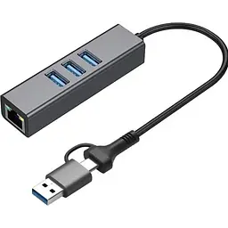 Хаб USB DM-AD-GLAN-U3 Grey Type-C / USB 3.0 - 3xUSB 3.0 / GLan Dynamode teh0019575