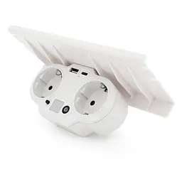 Розетка двойник с заземлением Voltronic HHT-609WT White, ночник, USB+Type-C, 4А, зашита от перегрузки, подставка под телефон - мініатюра 1