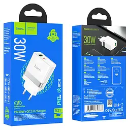 Мережевий зарядний пристрій Hoco N21 PD30W+QC3.0 White [74922] - мініатюра 4