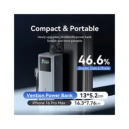 Батарея універсальна Vention 20000 mAh 100W Gray TFT Display Type (FKCH0) - мініатюра 6