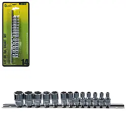 Набір головок Alloid 1/4" на планці (4, 4.5, 5, 5.5, 6, 7, 8, 9, 10, 11, 12, 13, 14 мм) 14 шт (НГП-2014) - мініатюра 5
