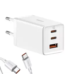 Мережевий зарядний пристрій Baseus GaN5 Pro Fast Charger 2Type-C+USB 65W + Cable Type-C to Type-C CCGP120202 White