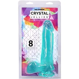 Фалоімітатор Doc Johnson Crystal Jellies, 20 см, з мошонкою, бірюзовий - мініатюра 4