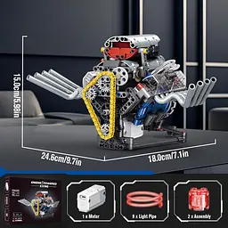 Конструктор двигун V8 акумуляторний мотор з додатком STEM конструктор двигуна внутрішнього згорання для дітей та дорослих, 655 деталей - мініатюра 9