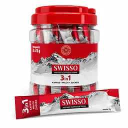 Кава розчинна Swisso Kaffee 3в1 кава молоко цукор у стіках 26 х 18 г банка