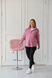 Жіноча сорочка для вагітних стилю oversize з мікровельвету Varna розмір L-XL Lullababe пудрова - мініатюра 3