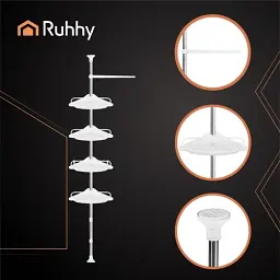 Кутова телескопічна полиця для душу Ruhhy 26639, біла, 4 яруси, 240–310 см - мініатюра 6