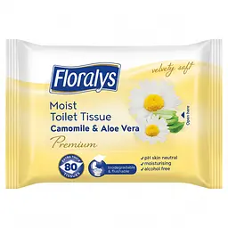 Вологий туалетний папір Floralys Premium Camomille & Aloe Vera м'який 80 шт. змивається