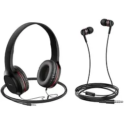 Пара навушників накладні та вакуумні Hoco Enlighten W24, 3.5mm, 1.2m, black-red