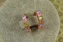 Сережки кільця Хuping Jewelry з крупними різнокольоровими каменями 1,5 см золотисті