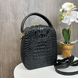 Сумка жіноча маленька через плече крос-боді чорна стильна лакова під рептилію (1588)