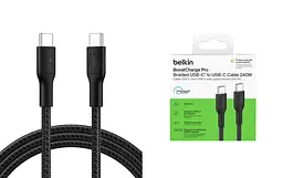 Кабель Belkin USB-C > USB-C заряджання/синхронізації 2м, 240Вт, Type-C, плетений, чорний teh0013687 - мініатюра 3