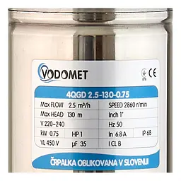 Глибинний насос для криниці Vodomet 4QGD Н=130М, Q=40л/хв, P=750 Вт VO4158 - мініатюра 3