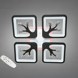 Стельова LED-люстра Diasha S8157/4BK 3color з пультом і димером, чорна, 85 W, 4675 lm, квадратні акрилові плафони 37×37 см