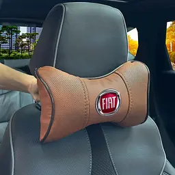 Подушка на підголівник з логотипом Fiat Екошкіра 3D Кольоровий лого Коричневий-Коричневий кант 1 шт