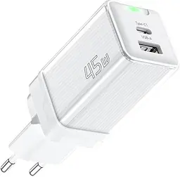 Зарядний пристрій Essager Zhiqi 45W GaN Travel Charger A+C євровилка біле