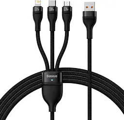 Кабель Baseus Flash Series Ⅱ One-for-three Fast Charging Data Cable USB to Lightning+Type-C+MicroUSB 100W 1.2m CASS030001 Black