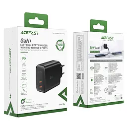 Мережевий зарядний пристрій Acefast A29 2 Type-C QC PD 50W чорний - мініатюра 6