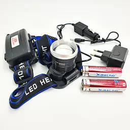 Налобний акумуляторний світлодіодний ліхтар із зумом 2х18650 battery ліхтарик для полювання туризму BL T24 P50 - мініатюра 2