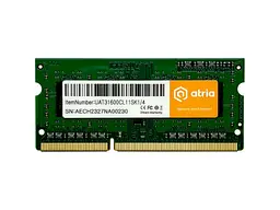 Пам'ять для ноутбуків ATRIA 4 GB SO-DIMM DDR3 1600 MHz (UAT31600CL11SK1/4)