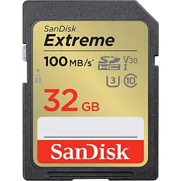 Карта пам'яті Sandisk 32GB SD C10 UHS-I U3 R100/W60MB/s Extreme V30 (SDSDXVT-032G-GNCIN)