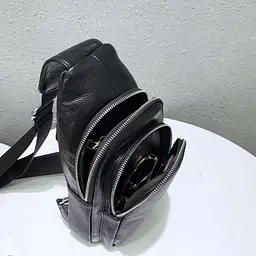 Слінг шкіряний чоловічий на плече18х32х8 для студента TIDING BAG TH-73583 чорний 18 см - мініатюра 5