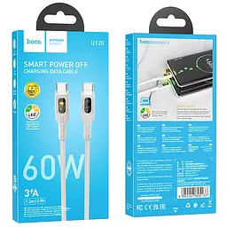 Дата кабель Hoco U120 Transparent explore intelligent power-off PD 60W Type-C to Type-C (1.2m) Gray - мініатюра 5