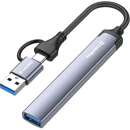Хаб Usb ColorWay 4-in-1, Grey, Type-C / Usb 3.0 - 1xType-C 2.0 / 1xUsb 3.0 / 2xUsb 2.0, кабель 14 см, алюмінієвий корпус