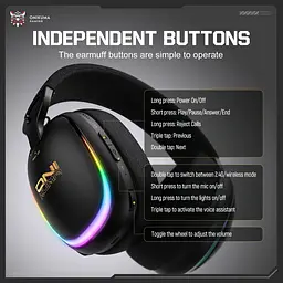 Навушники Onikuma ігрові блютуз GT-805 Max з мікрофоном RGB підсвітка Bluetooth 5.4 + 2.4GHz AUX до 60 годин роботи для ПК - мініатюра 6