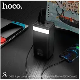 Портативна батарея Hoco Super DB31 60000mAh + Lightning роз'єм та ремінець чорна - мініатюра 5