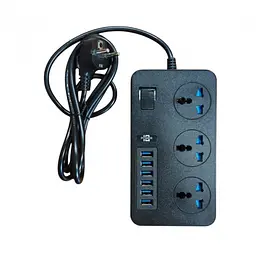 Мережевий фільтр-подовжувач на 3 розетки + 6 USB 3.1A 2 метри Чорний CP02