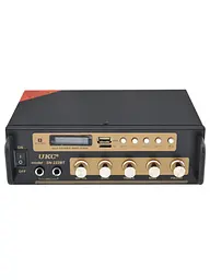 Підсилювач звуку 2-х канальний 2x60Вт Bluetooth стереопідсилювач з 2 мікрофонними входами караоке та пульт 220V та 12V USB FM інтегральний UKC SN-222BT