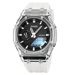 Наручний годинник чоловічий Skmei 2100 White Black, 2100WTBK (18435) - мініатюра 3