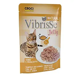 Вологий корм для котів Vibrisse Jelly тунець та куряча шинка в желе, пауч 70 г