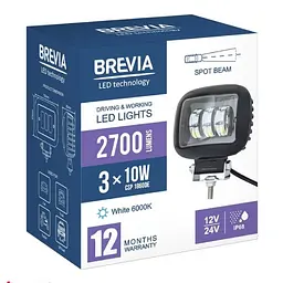 LED фара Brevia Sport Далеке світло 10-30V 30W 2700Lm Алюмінієвий корпус IP68 (10660QLX1) - мініатюра 5